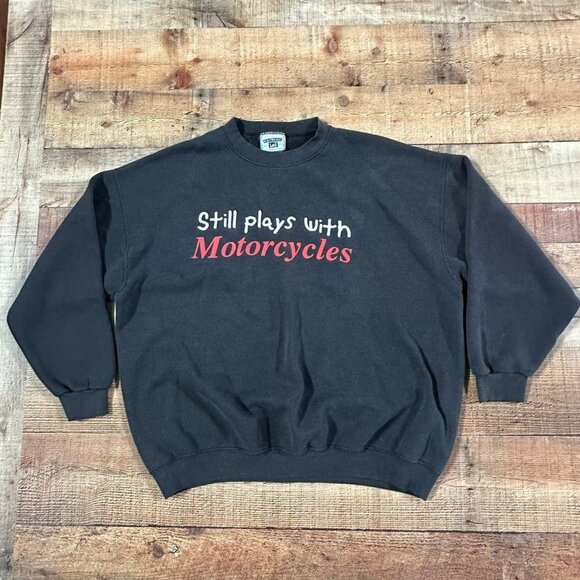 Lee Long Sleeve Funny Pullover Sweatshirt Black Still Plays with Motorcyles -2XL - Picture 1 of 8